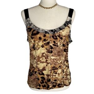 Eva & Claudi Animal Print Stretchy Fitted Adjustable Strap Tank Size Large